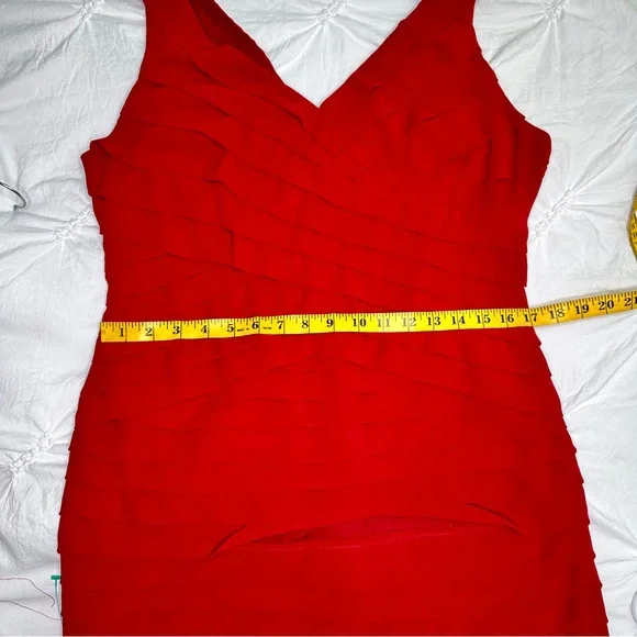 ADRIANNA PAPELL|  Sleeveless Empire Waistline Tiered Dress |  Red  | Size: 14 - Picture 7 of 14